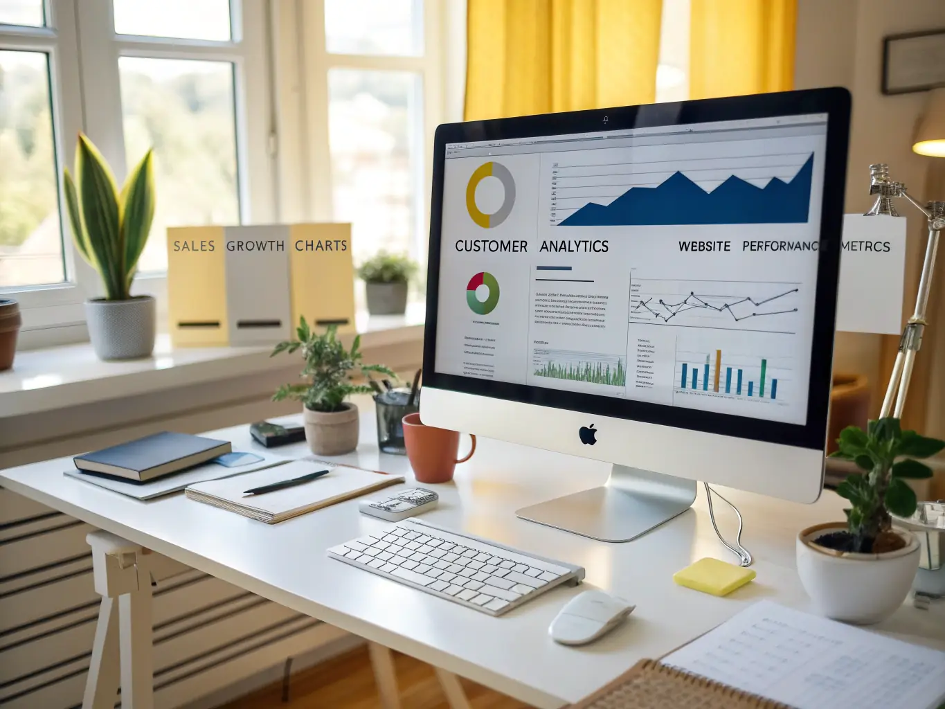 A professional bar graph showing a significant increase in revenue for a client after implementing Wanna Scale?'s growth strategies, set against a modern office backdrop.